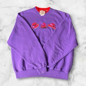 Vintage Morning Sun Top Stitch Embroidered Purple Crewneck Sweatshirt Size L